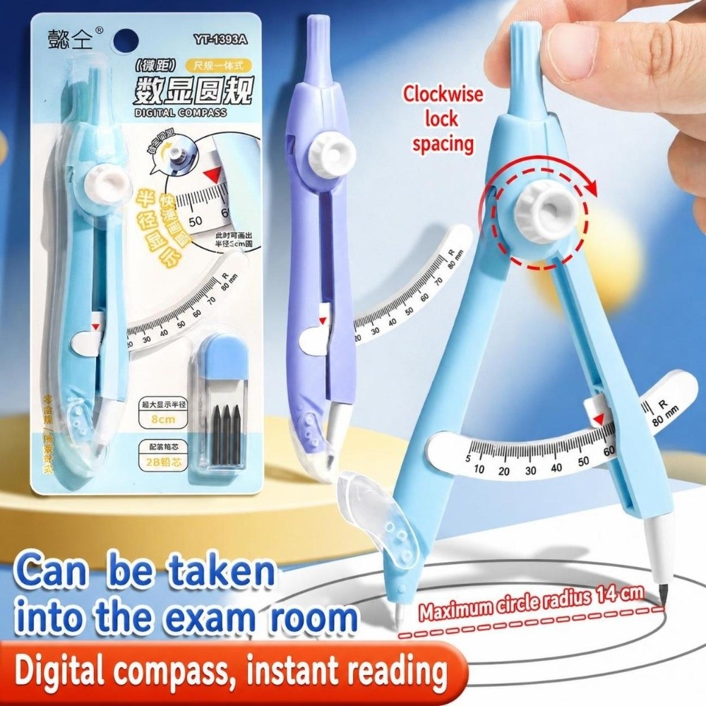 Compass Geometry Set - Kompas Digital dengan Layar Digital, Pengunci